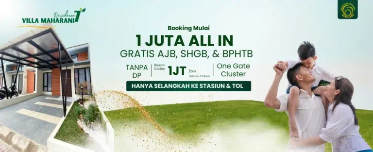 Perumahan Villa Maharani Residence 7 Bekasi dengan rumah modern minimalis, promo booking mulai 1 juta all in, tanpa DP, dekat stasiun dan akses tol.