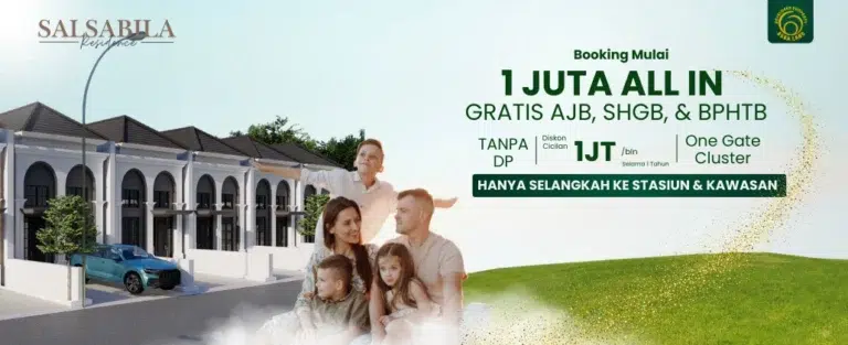 Perumahan Salsabila Residence dengan desain rumah modern klasik, promo booking mulai 1 juta all in, tanpa DP, dekat stasiun dan kawasan strategis.